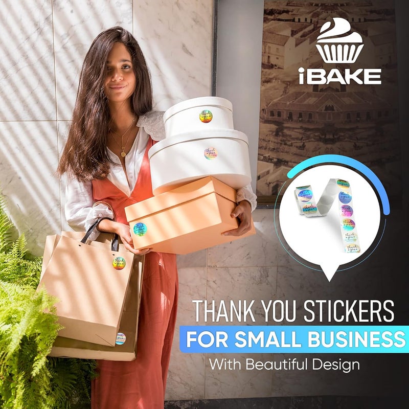 IBAKE 500 PCS Holographic Thank You for Supporting My Small Business Stickers – 1.5 Inch Round Self-Adhesive Waterproof Labels – Eye-Catching Packaging Seals for Orders, Gift Bags, Boxes & Envelopes - Image 1